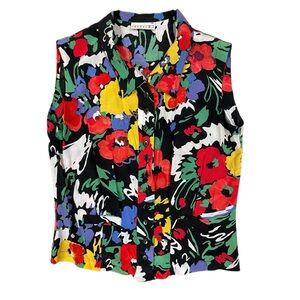 Moncara Vintage Floral Button Down Vest with Collar. Size 38